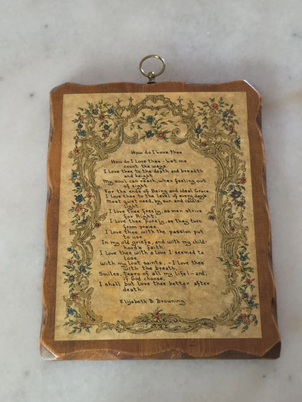 Framed Vintage Floral Poem Plaque - Cream & Brown